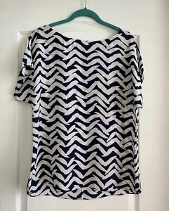 Blusa Lilly Pulitzer taglia media manica ad aletta blu navy bianco uccellini seta - Foto 1 di 7