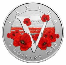 2020 Canada Pure Silver 5 Dollars Coin $5 Victory REMEMBRANCE DAY POPPY