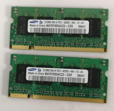 Samsung 1GB (2x 512MB) DDR2 SO-DIMM Laptop RAM – PC2-4200S 533MHz M470T6554CZ3 - Image 1 of 3