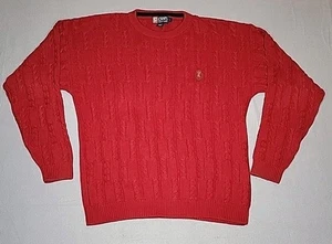 VTG Chaps Ralph Lauren Sweater Men's Large Red 100% Cotton Heavy Cable Knit - Picture 1 of 10