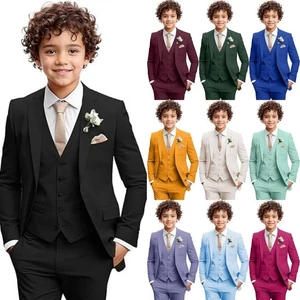 Boys Formal Suit 3 Piece Toddler Tuxedos for Wedding Slim Fit Kids Outfit Jacket - Picture 1 of 33