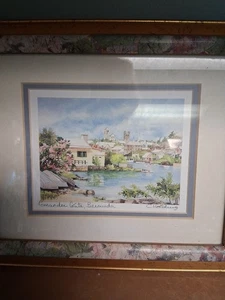 Gerahmter C. Holding signiert BERMUDA COTTAGE HAFENSTRASSE Aquarell Druck Kunst  - Bild 1 von 10