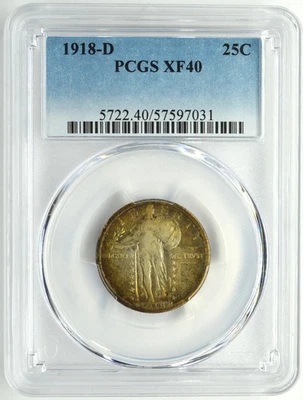1918-D STANDING LIBERTY SILVER QUARTER 25C PCGS XF 40 - Image 1 of 2