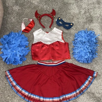 USA Cheerleading Complete Costume Child 4 5 6 Pom Poms Devil Mystery You Decide - Image 1 of 4