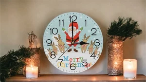 Christmas Wall Clock Santa & Reindeers Festive Decoration Ornament - Picture 1 of 5