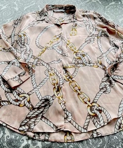 Camisa Zara Mujer XL Rosa Cadena Nudo Estampado Botones Frontal Bolsillo Ecuestre - Imagen 1 de 5