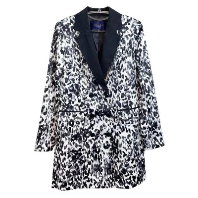 Rachel Rachel Roy Leopard Print Long Blazer Suit Jacket Black White Size 2 - Image 1 of 4