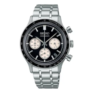 Seiko Herren Chronograph Uhr mit schwarzem Zifferblatt und silbernem Armband SSB479P1 - Bild 1 von 1