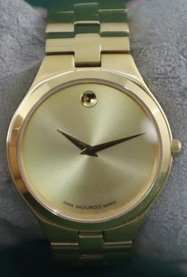 Reloj pulsera de lujo MOVADO cuarzo esfera dorada funcionando para hombre correa de acero ''Mantente elegante" Foto 1 de 4