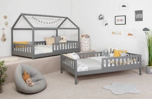 ANGEBOT2-in-1Hausbett Bodenbett"Duo"inkl.Rollrost B-WARE Kiefer Hellgrau 120x200 - Bild 1 von 17