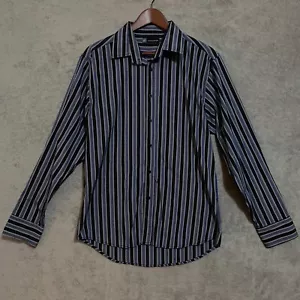 Level Ten Large Men's Long Sleeve Button Up Shirt Blue Striped Filigree Design - Picture 1 of 6