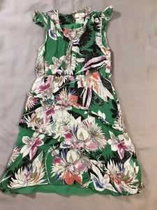 Parker Dress Girls 8 Green Multicolor Tiered Sleeveless Ruffled Lined - Picture 1 of 18