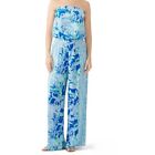 Lilly Pulitzer Pim Blue Jumpsuit XS Paisley Floral Strapless Resortwear EUC