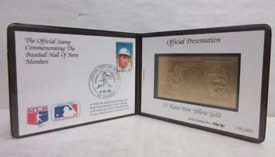 1989 St. Vincent Hall of Fame Baseball Legends FDC & 23kt Gold Stamp Babe Ruth - Image 1 of 4