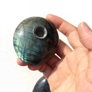 AAA Oval Natural Labradorite Palm Stone Smoking Pipe Healing Crystal Quartz Rock - Picture 1 of 11