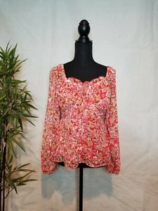 Q+A Los Angeles Womens Red Floral Long Sleeve Off Shoulder Top, Size L Blouse - Picture 1 of 4