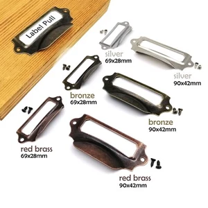 6pc Antique Vintage File Cabinet Drawer Label Pull Frame Handle Name Card Holder - Picture 1 of 12
