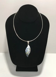 Vintage 925 Sterling Silver Omega Chain with 2-3/16" Abalone Pendant 16" - Picture 1 of 13