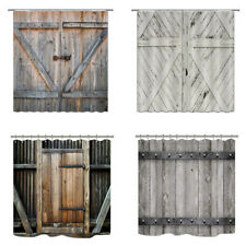 Rustic Barn Door Shower Curtain Wooden Fabric Bathroom Decor with Hooks 72"x72"