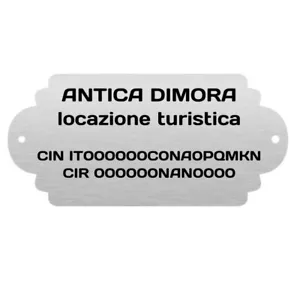 Targa Codice CIN Personalizzata Color Argento - Conforme per Case Vacanza, B&B, - Foto 1 di 2