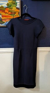 CH Carolina Herrera Navy Blue Black Trim Knit Short Sleeve Sweater Dress Small S - Picture 1 of 9