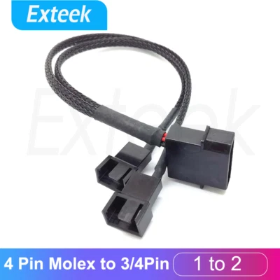 4 Pin Molex Male to 3/4 Pin PWM for CASE Fan Adapter Connector Cable 1 to 2 Way - image 1 of 4
