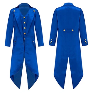 Kids Medieval Steampunk Tuxedo Halloween Tailcoat Jacket Victorian Frock Coat - Picture 1 of 42