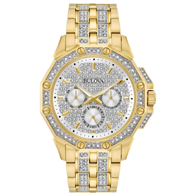 Bulova Crystal 41.7mm Gold-Tone Stainless Steel Men's Watch - 98C126