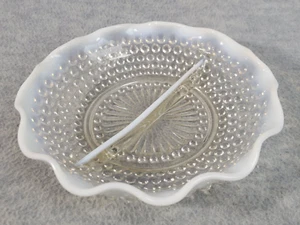 Vintage Fenton Clear Opalescent Moonstone Ruffled Edge Hobnail Divided Dish 7.5" - Picture 1 of 7