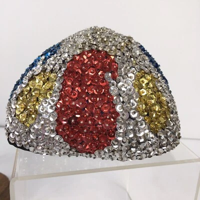 Vintage Childs Skullcap Handmade Quilted Sequins Paisley Silver G7 - Image 1 of 4