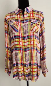 CAbi Blouse Colorful Plaid Cirque with Roll Tab Sleeves in Size M - Picture 1 of 8