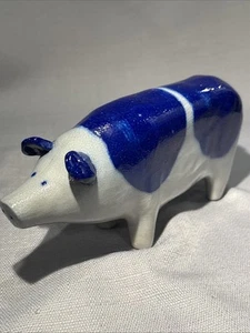 Eldreth Pottery 1988 Salt Glazed Blue Gray Pig Figurine 9” Farmhouse Folk Signed - Picture 1 of 5