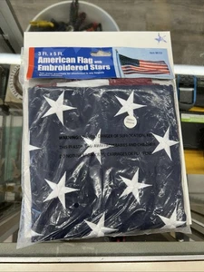American Flag With Embroidered Stars 3 Ft x 5 ft New In Package NIP Polyester - Picture 1 of 3
