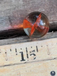 Vintage Red Four Veined Glass Marble Shooter 5/8" Hobby Collectible Clear - Picture 1 of 13