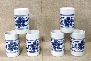 Vintage Hacienda By Hozan Otagiri Handleless Mug Set Speckled Blue Floral Cups - Picture 1 of 7