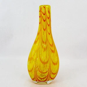 Hand Blown Art Glass Vase Art Deco Orange And Yellow Swirl Pattern 14.75 Inch - Picture 1 of 5
