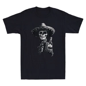 Skeleton Tequila Mexico Dia De Los Muertos Mexican Vintage Men's Black T-Shirt - Picture 1 of 3