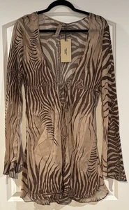 NWT Roberto Cavalli x SKIMS Zebra Print Long Sleeve Mini Dress Size Large L - Picture 1 of 7