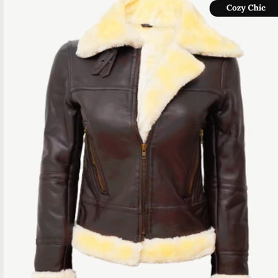 Women’s Brown Shearling Leather Jacket - Image 1 of 3