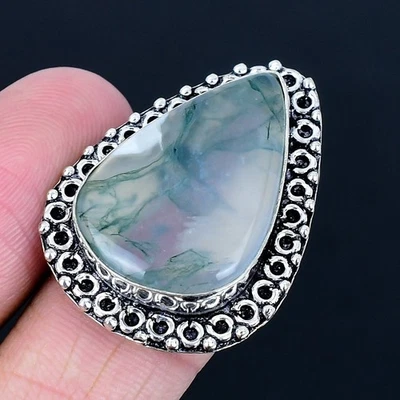 Indian Moss Agate 925 Silver Plated Handmade Ring of US Size 9 - Image 1 of 3