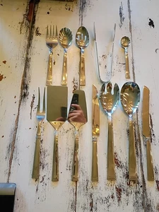 Hampton Silversmiths Servierset 12 Stück Kuchenlöffel Zange Gabel Schlitz Edelstahl - Bild 1 von 17