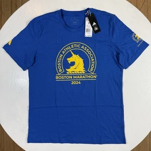 Adidas Boston Marathon 2024 T-Shirt Men Size MEDIUM NWT IW0820 M Blue - Picture 1 of 6