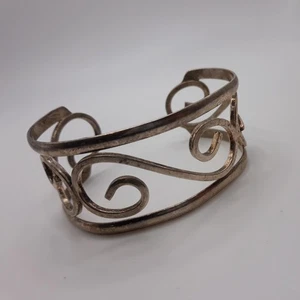 Vintage Taxco Sterlingsilber offen filigran Welle Schnörkel Draht Manschette Armband 7,5"  - Bild 1 von 4