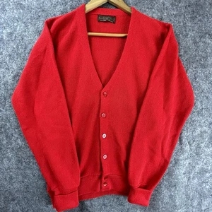 Vintage Thane Sweater Mens Medium Red Cardigan Cuffed 70s Orion Acrylic - Picture 1 of 5
