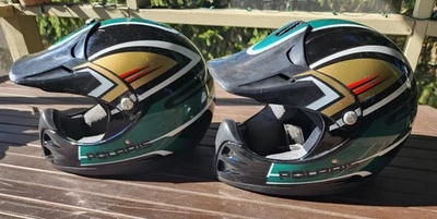 2 Vintage Polaris LAZER Snowmobile Helmets VISORS Red, Gold, Black, Green, White - Image 1 of 4