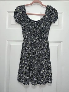 Hollister Size Small Bloomcore Purple Floral Babydoll Smocked Dress Cottagecore - Picture 1 of 8