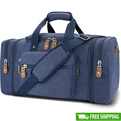 Expandable Canvas Duffel Bag Travel Overnight Weekender Bag Multi-pocket Durable - Image 1 of 4