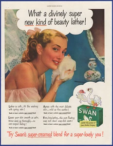 Vintage 1948 SWAN Bath Soap Bathroom Ephemera 1940's Print Ad - Picture 1 of 1
