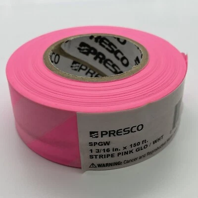 PRESCO Flagging Tape Surveying Stripe Pink Glo White Stripe 150FT property mark - Image 1 of 4