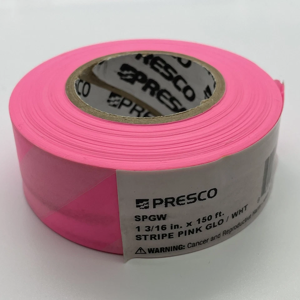 PRESCO Flagging Tape Surveying Stripe Pink Glo White Stripe 150FT property mark - Image 1 of 4
